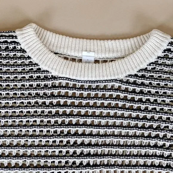 Old Navy Black White Striped Knit Cotton Pullover Patterned Crewneck Sweater - Picture 9 of 11